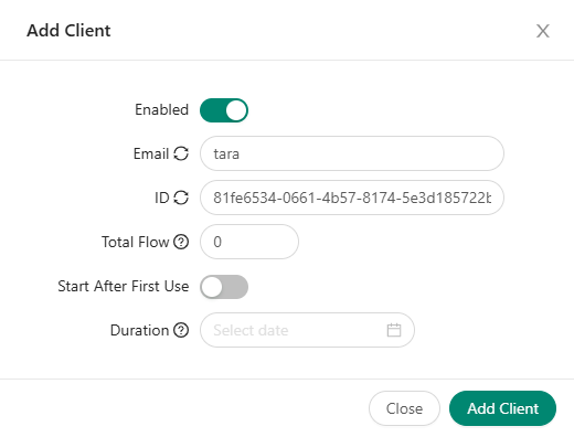 3x-ui Add Client 弹窗官方截图
